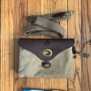 Canvas purse with genuine leather flap